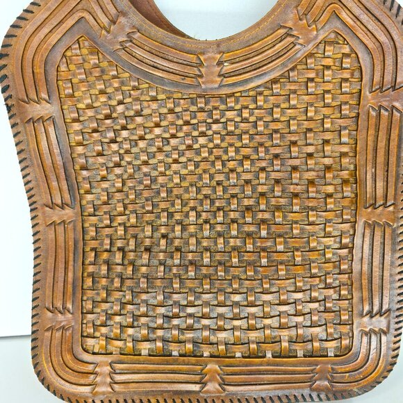 Vintage 70 Faux Tooled Leather Cognac Brown Boho Purse Handbag - Picture 2 of 7
